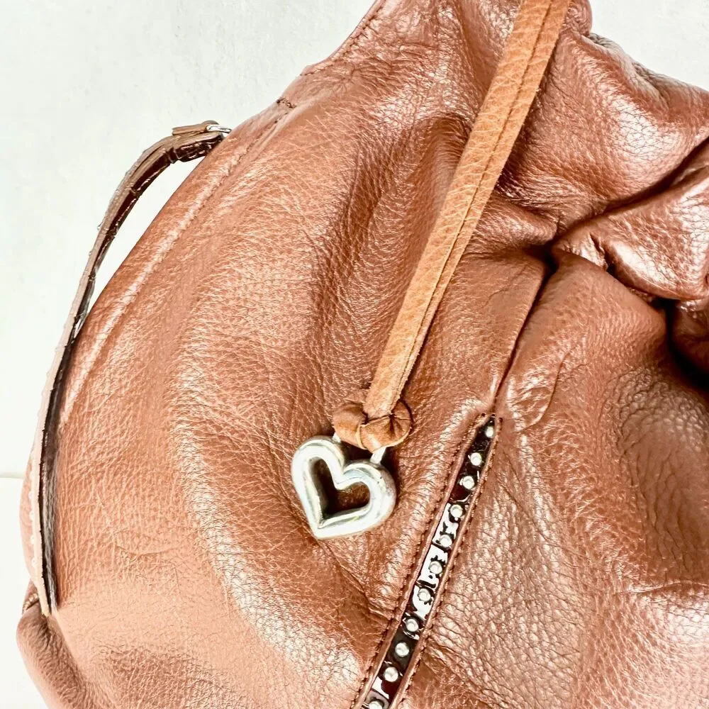 Brighton Femme Fatal Gretta Garbo Studded Shoulder Bag Hobo Brown Tassel Leather
